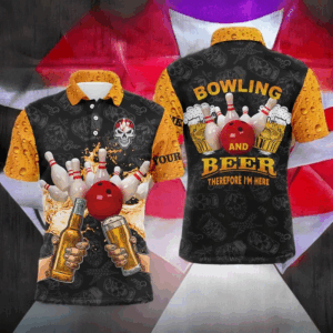 Funny bowling beer skull bowling shirts for men custom name bowling and beer therefore I'm here NQS4478