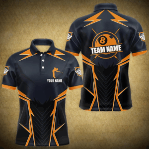 Billiard Jerseys For Men Custom Polo & Quarter-Zip Billiard Team Shirts, 8 Ball Pool Shirt |Orange TDM3829