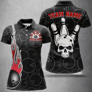 Women Skull Bowling Jersey Custom Bowling Team Shirts Unisex Bowling Women Short Sleeve Polo Shirt CP30