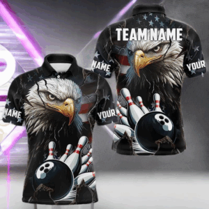 Personalized Eagle American flag Bowling Team Shirts For Mens Custom Patriotic Bowling League Jersey NQS9520