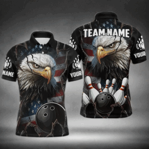 US Flag Eagle Bowling Shirt for Men Personalized Polo & Quarter-Zip Team Bowling Jersey with Team HNT02