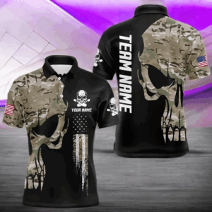 Skull Camouflage American Flag Mens Bowling Shirts Custom Patriotic Bowling Team Jerseys For Men NQS9508