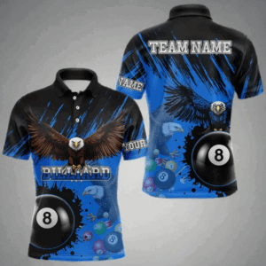 Personalized Eagle 8 Ball Pool Billiard Shirt For Men, Billiard Jerseys Team Polo & 1/4 Zip|Blue TDM3827