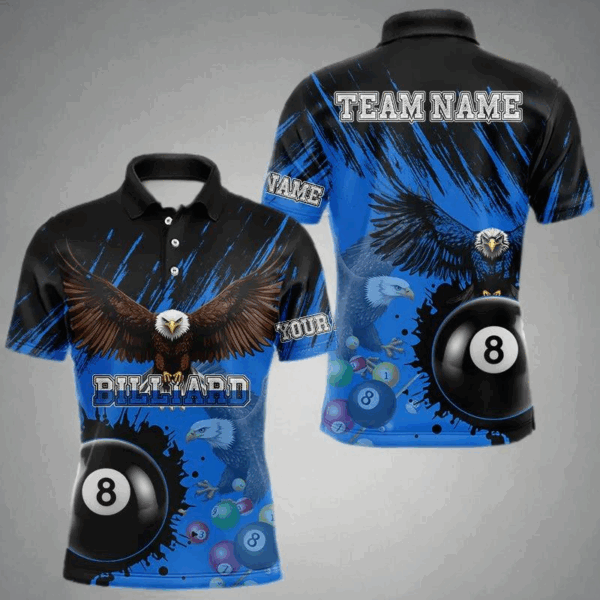 Personalized Eagle 8 Ball Pool Billiard Shirt For Men, Billiard Jerseys Team Polo & 1/4 Zip|Blue TDM3827