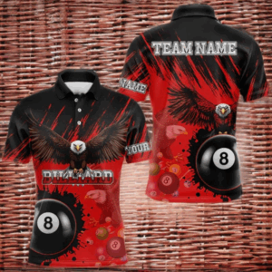 Personalized Eagle 8 Ball Pool Billiard Shirt For Men, Billiard Jerseys Team Polo & 1/4 Zip|Red TDM3826