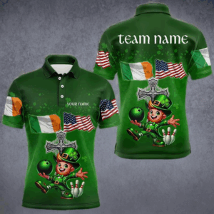 Irish American Flags Green Shamrock Bowling Shirts For Men Custom St Patrick Day Team Bowling Jerseys NQS9388
