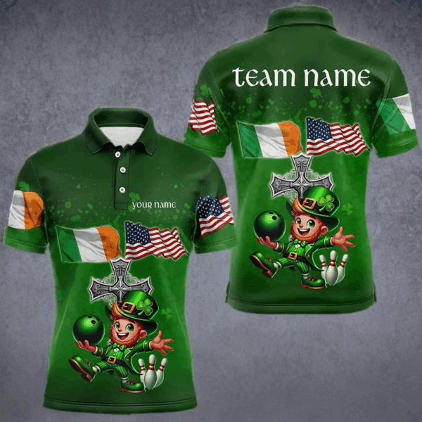 Irish American Flags Green Shamrock Bowling Shirts For Men Custom St Patrick Day Team Bowling Jerseys NQS9388