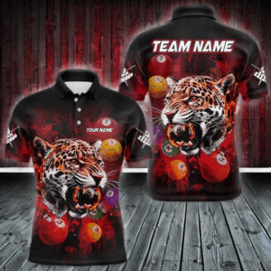 Funny Panther Flaming 8 Ball Billiard Pool Shirt For Men Custom Billiard Team Jerseys |Red TDM3825
