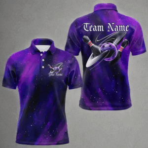 Custom Purple Galaxy Bowling Polo Shirts For Men, Team Bowling League Shirts With Name IPHW8234