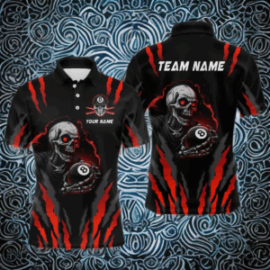 Personalized Skull Billiard Team Jerseys Billiard Shirts for Men Polo & 1/4 Zip Shirts NNT43