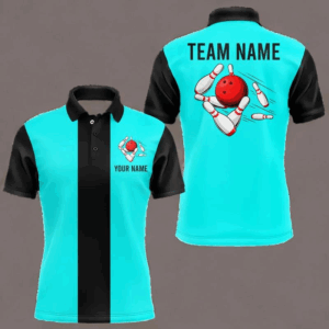 Personalized Cyan Blue and Black Retro Bowling Shirts For Men custom vintage bowling team jerseys NQS9046