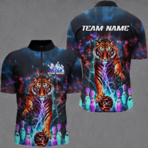 Custom Colorful Thunder Lightning Tiger Bowling Team Shirt For Men, Bowling League Shirt Outfit IPHW7996