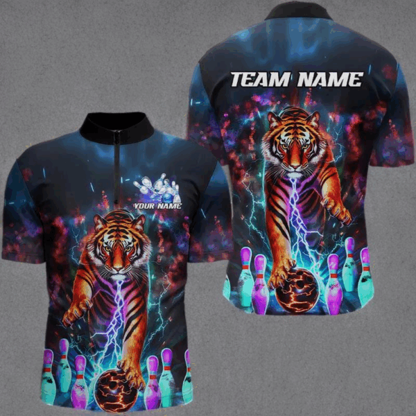 Custom Colorful Thunder Lightning Tiger Bowling Team Shirt For Men, Bowling League Shirt Outfit IPHW7996