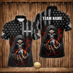US Flag Skull Billiard Team Jersey for Men Billiard Shirt Polo & 1/4 Zip NNT40