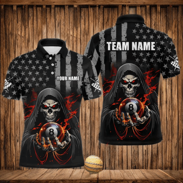 US Flag Skull Billiard Team Jersey for Men Billiard Shirt Polo & 1/4 Zip NNT40