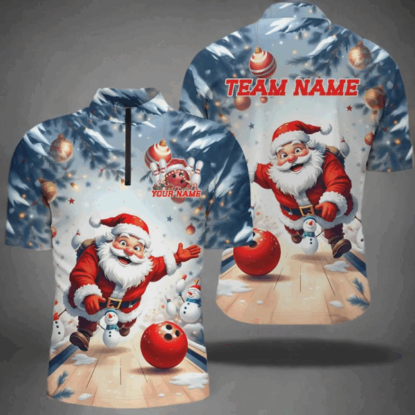 Funny Santa Playing Bowling Custom Christmas Bowling Shirts For Men, Christmas Bowlers Outfits IPHW7845