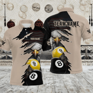 Personalized American Flag Eagle 8 & 9 Billiard Jersey for Men Billiard Shirt Polo & 1/4 Zip NNT38