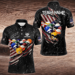 Patriotic American Flag Grunge Billiard Jersey For Men Custom Billiard Shirt Polo & 1/4 Zip |Black TDM3820