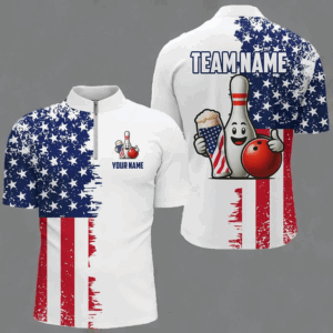 Custom Beer Bowling Shirts 1/4 Zip American Beer Bowling Jersey for Men QZT444