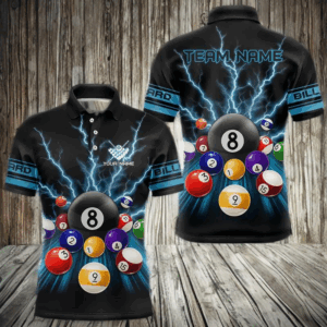 Blue Glowing Electric Billiard Shirts For Men Custom Billiard Jersey Team Polo & Quarter Zip TDM3818