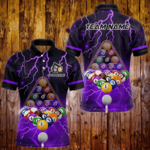 Thunder Lightning Storm Custom 3D Billiard Shirts For Men, Billiard Balls Team Jerseys |Purple TDM3817
