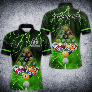 Thunder Lightning Storm Custom 3D Billiard Shirts For Men, Billiard Balls Team Jerseys |Green TDM3816
