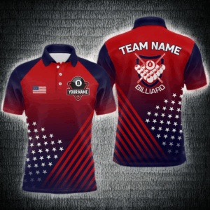 US Flag Billiard Jersey For Men Custom 8 Ball Polo & Quarter Zip Billiard Shirts Pool Team Jersey TDM3801