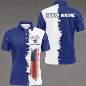 Navy & White Bowling Shirts Men & Women Custom Patriotic Bowling Team Jersey Unisex Polo BDT531