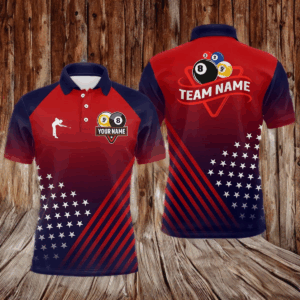 Personalized US Flag Billiard 8 Ball & 9 Ball Pool Polo, 1/4 Zip For Men, Billiard Team Jersey TDM3800