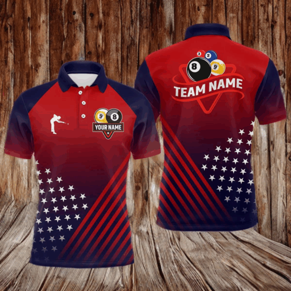 Personalized US Flag Billiard 8 Ball & 9 Ball Pool Polo, 1/4 Zip For Men, Billiard Team Jersey TDM3800