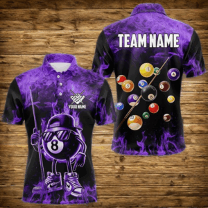 Personalized Purple Funny 8 Ball Pool Flame Men's Billiard Shirts, Billiard Team Shirts Pool Jerseys TDM3782