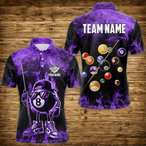 Personalized Purple Funny 8 Ball Pool Flame Men's Billiard Shirts, Billiard Team Shirts Pool Jerseys TDM3782