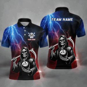 Thunder Bowling Shirt| Grim Reaper Bowling Jersey, Custom Bowling for Men Polo Bowling Shirt QZT405