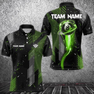 Grunge Black & Green 8 Ball Pool Lights Men's Billiard Shirts Custom Billiard Jersey Polo & 1/4 Zip TDM3781