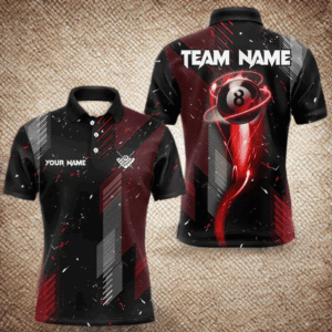 Grunge Black And Red 8 Ball Pool Lights Men's Billiard Shirts Custom Billiard Jersey Polo & 1/4 Zip TDM3780