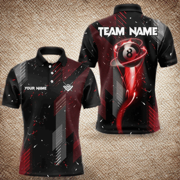Grunge Black And Red 8 Ball Pool Lights Men's Billiard Shirts Custom Billiard Jersey Polo & 1/4 Zip TDM3780