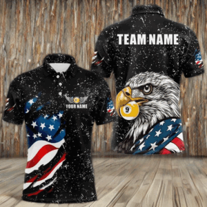 Black Grunge Eagle American Flag Custom 9 Ball Pool Men's Billiard Shirts, Billiard Team Jerseys TDM3779