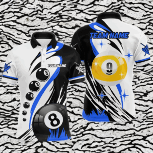 Personalized Billiard 8 Ball & 9 Ball Pool Shirts For Men Custom Billiard Team Jerseys | Blue TDM2409