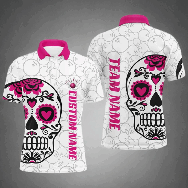 Custom Multi-Color Sugar Skull Tattoo Bowling Shirts For Men And Women, Custom Bowling Tournament Team Shirts IPHW6601