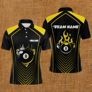 Customized Yellow 8 Ball Pool Crown Men's Billiard Shirts, Billiard Team Shirts Polo & 1/4 Zip Shirts NNT37