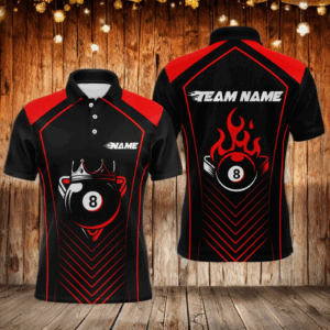 Customized Red 8 Ball Pool Crown Men's Billiard Shirts, Billiard Team Shirts Polo & 1/4 Zip Shirts NNT37
