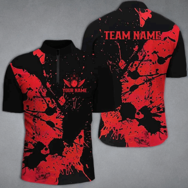 Custom Name Black And Red Bowling Team Shirts For Men And Women, Bowling League Jerseys IPHW6434
