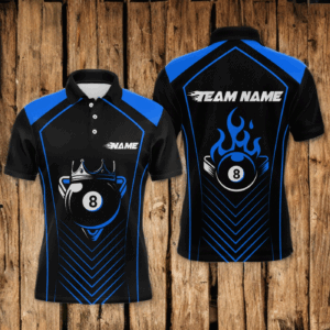 Customized Blue 8 Ball Pool Crown Men's Billiard Shirts, Billiard Team Shirts Polo & 1/4 Zip Shirts NNT37