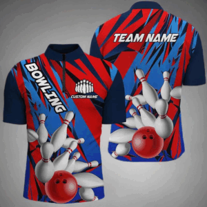 Blue And Red Custom Strike Bowling Team Shirts, Patriotic Unisex Bowling Tournament Jerseys IPHW6258