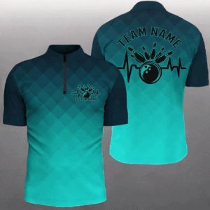 Bowling Heartbeat Pulse Line Blue Argyle Custom Bowling Team Shirts For Men And Women IPHW6253