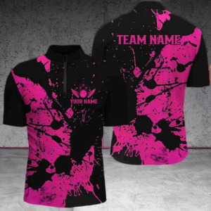 Custom Name Black And Pink Bowling Team Shirts For Men And Women, Bowling League Jerseys IPHW6433