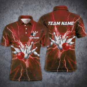 Mens polo bowling shirts Custom red lightning thunder Bowling Team Jersey, gift for team Bowlers NQS7394