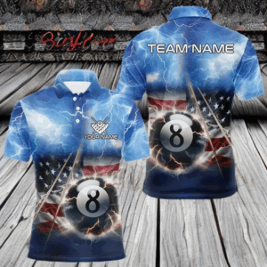 American Flag Thunder Lightning 8 Ball Pool Billiard Shirts For Men Customized Billiard Team Jersey TDM3756