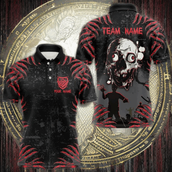 Funny Skull Claw Pattern Custom Men Billiard Shirts, Grunge Red Black Team Billiard Jerseys TDM3752