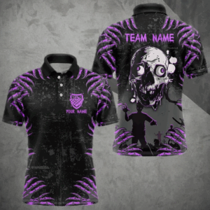 Funny Skull Claw Pattern Custom Men Billiard Shirts, Grunge Purple Black Team Billiard Jerseys TDM3751